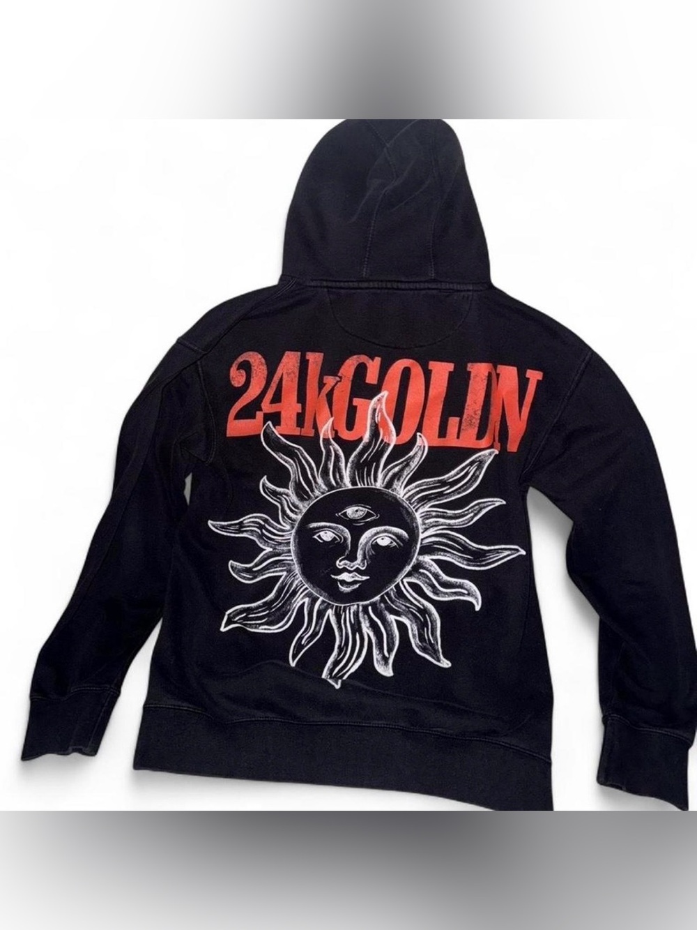 24KGoldn El Dorado Concert Tour Black Graphic Hoodie with Red Sun Logo Sz M